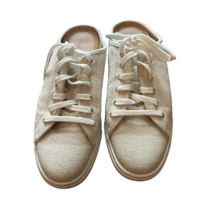 Club Monaco Jamila Natural Beige Canvas Leather Lined Mules Size 9B